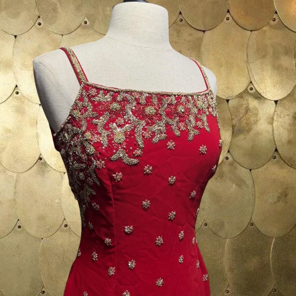 Vintage Red Gold Beaded Embroidered Fairy Top